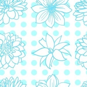 Dahlia Flowers and Polka Dots in Blue