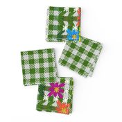 Chickenscratch Gingham Flower Border on Green