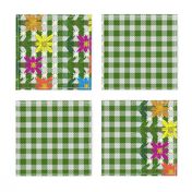 Chickenscratch Gingham Flower Border on Green