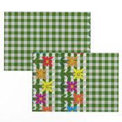 Chickenscratch Gingham Flower Border on Green