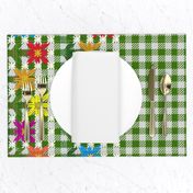 Chickenscratch Gingham Flower Border on Green