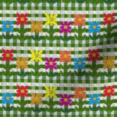 Chickenscratch Gingham Flowers on Green