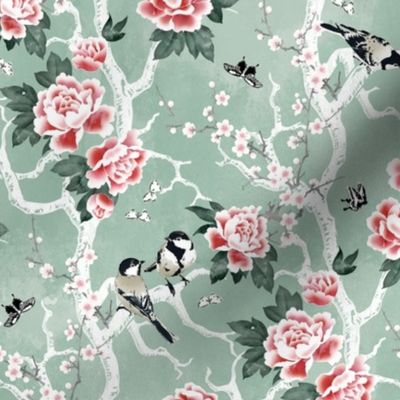 Chinoiserie birds in green small