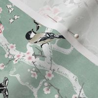 Chinoiserie birds in green small