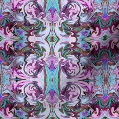 BNS2 - LG -  Marbled Mystery Swirling Tapestry in Purple -  Lilac - Turquoise - Olive Green 