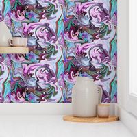 BNS2 - LG - Marbled Mystery Swirls  in Purple - Lavender - Aqua - Turquoise - Olive Green