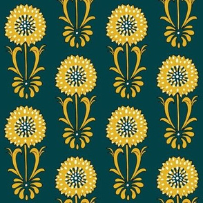 Dotted floral_ochre and deep turquoise