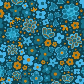 Floral Whimsy Orange and Blue