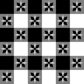 One Inch Black and White Checkered Italian Bistro Cloth with Flowers