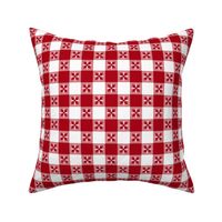 One Inch Dark Red and White Checkered Italian Bistro Cloth with Flowers