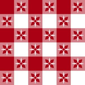 One Inch Dark Red and White Checkered Italian Bistro Cloth with Flowers