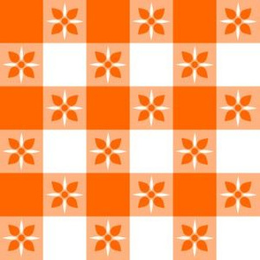 One Inch Orange and White Checkered Italian Bistro Cloth with Flowers
