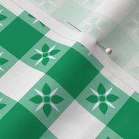 One Inch Shamrock Green  and White Checkered Italian Bistro Cloth with Flowers