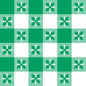 One Inch Shamrock Green  and White Checkered Italian Bistro Cloth with Flowers