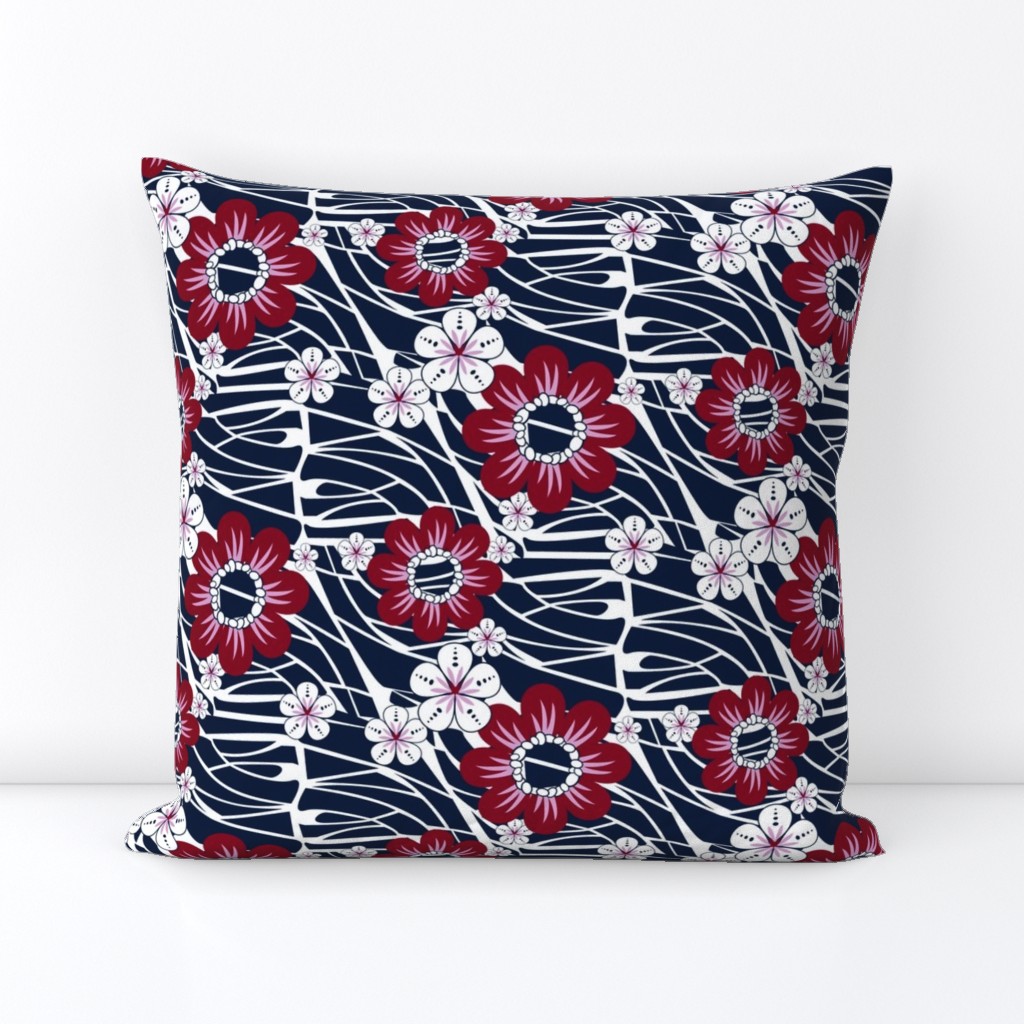 Hawaiian Floral in Navy and Burgundy