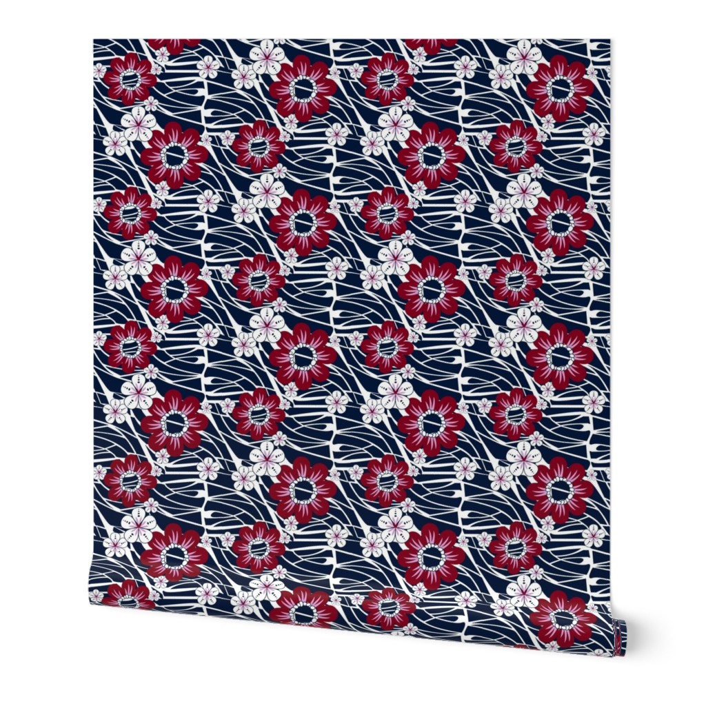 Hawaiian Floral in Navy and Burgundy