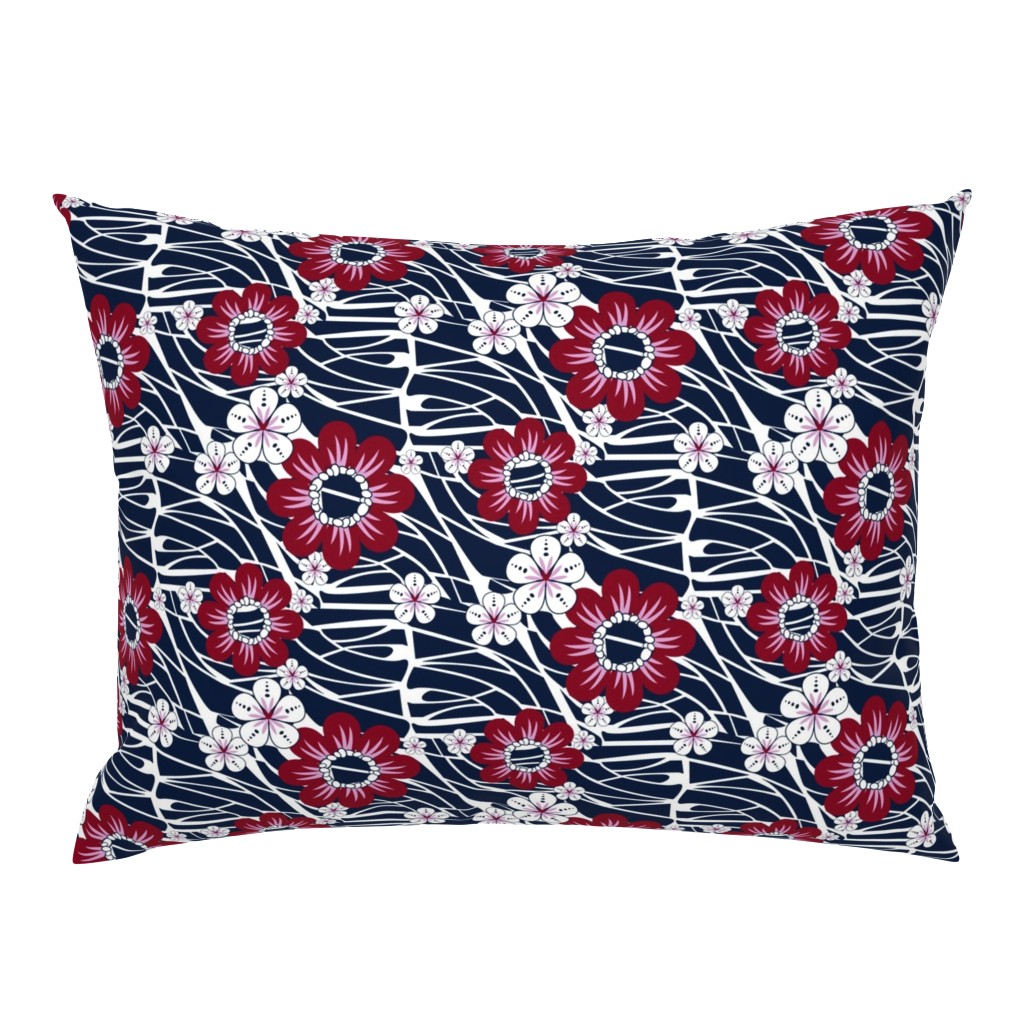 Hawaiian Floral in Navy and Burgundy