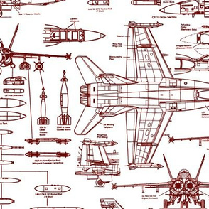 F-18 Blueprints in Red // Large