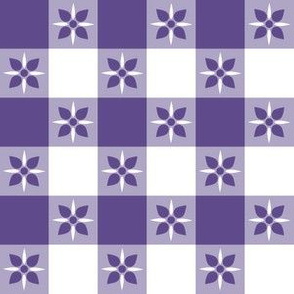 One Inch Ultra Violet Purple and White Checkered Italian Bistro Cloth with Flowers