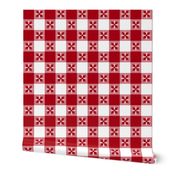 Two Inch Dark Red and White Checkered Italian Bistro Cloth with Flowers