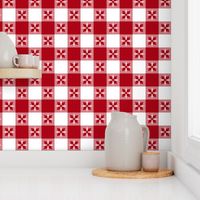 Two Inch Dark Red and White Checkered Italian Bistro Cloth with Flowers