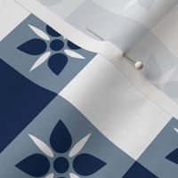 Two Inch Navy Blue and White Checkered Italian Bistro Cloth with Flowers