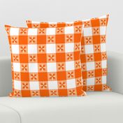 Two Inch Orange and White Checkered Italian Bistro Cloth with Flowers