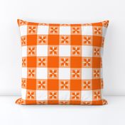 Two Inch Orange and White Checkered Italian Bistro Cloth with Flowers