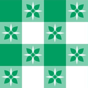 Two Inch Shamrock Green  and White Checkered Italian Bistro Cloth with Flowers