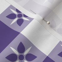 Two Inch Ultra Violet Purple and White Checkered Italian Bistro Cloth with Flowers