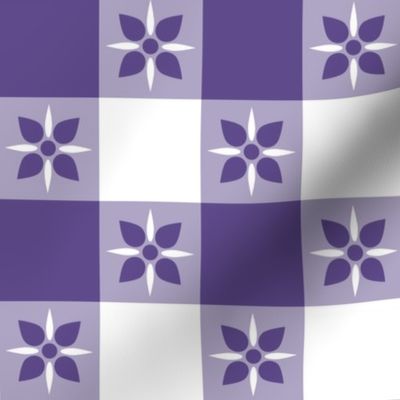 Two Inch Ultra Violet Purple and White Checkered Italian Bistro Cloth with Flowers