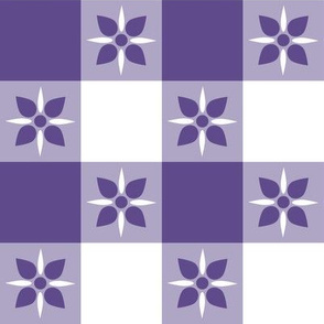 Two Inch Ultra Violet Purple and White Checkered Italian Bistro Cloth with Flowers