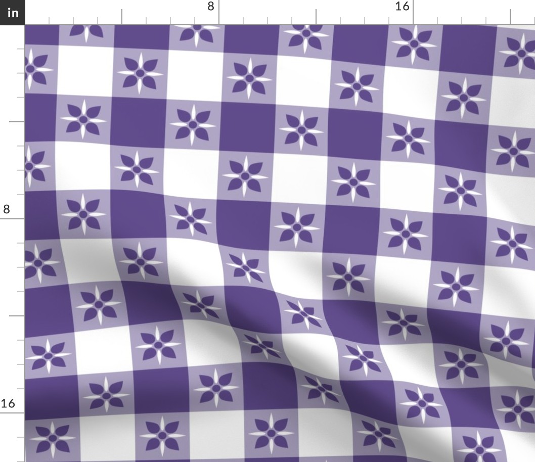 Two Inch Ultra Violet Purple and White Checkered Italian Bistro Cloth with Flowers