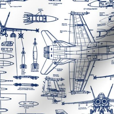 F-18 Blueprints in Blue // Large