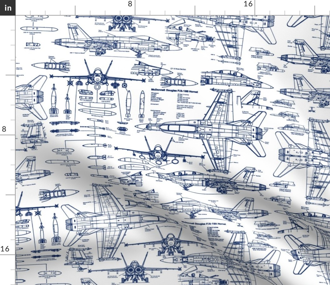 F-18 Blueprints in Blue // Large