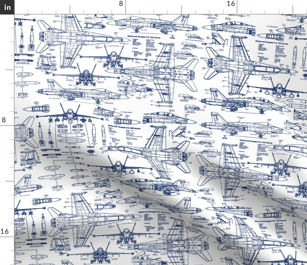 F-18 Blueprints in Blue // Small