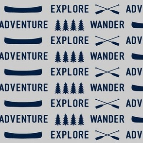 explore wander adventure || superior navy on grey - adventure camp