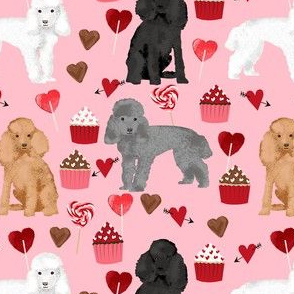 toy poodle mixed valentines day cupcakes hearts love dog breed fabric pink