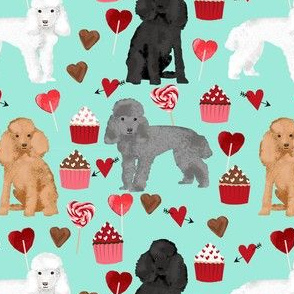 toy poodle mixed valentines day cupcakes hearts love dog breed fabric mint