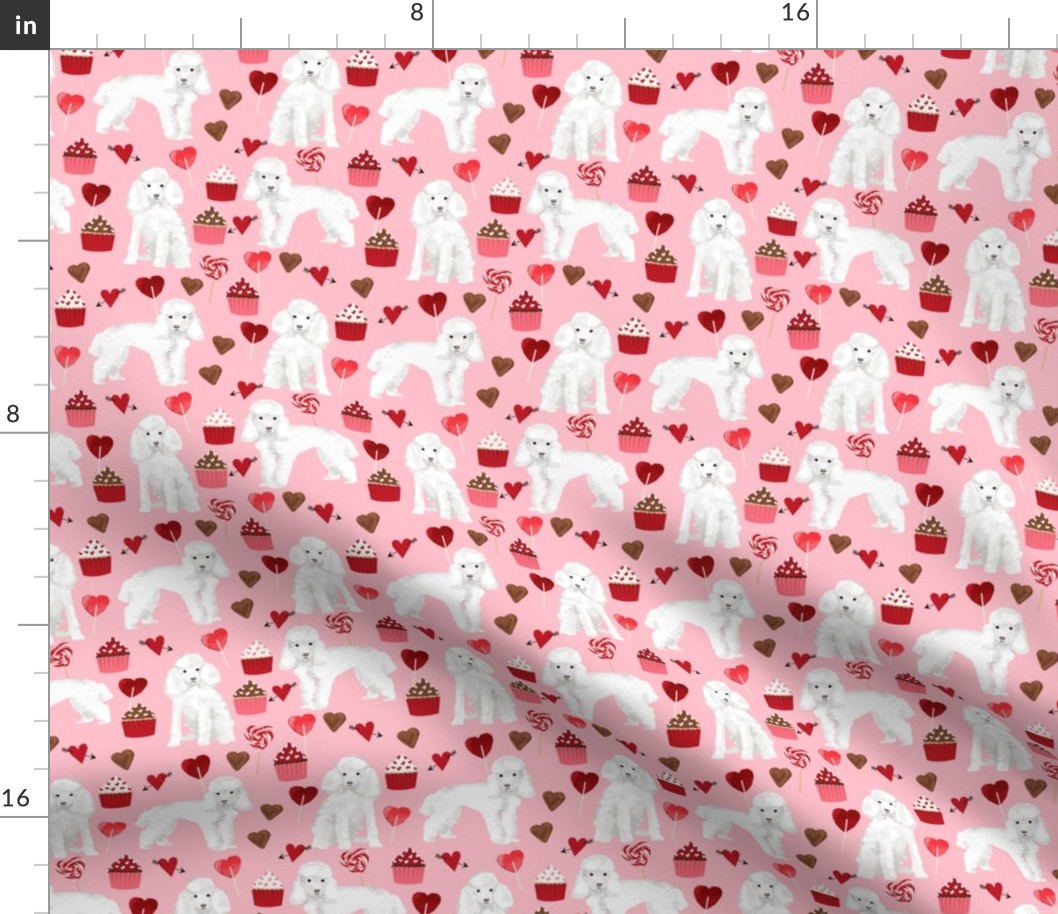 toy poodle white valentines day cupcakes dog breed fabric pink