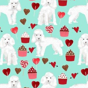 toy poodle white valentines day cupcakes dog breed fabric mint