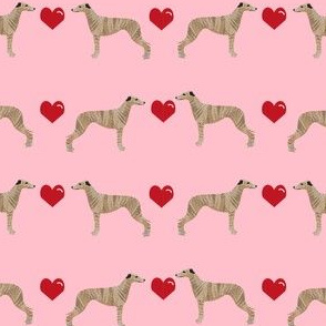 whippet love hearts cute dog breed fabric pink