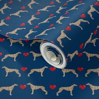 whippet love hearts cute dog breed fabric navy