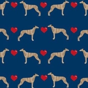 whippet love hearts cute dog breed fabric navy