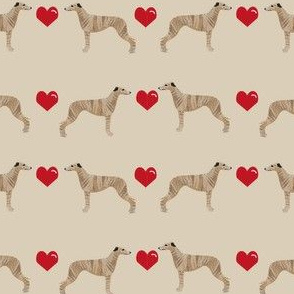 whippet love hearts cute dog breed fabric tan