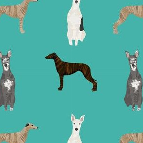 whippet simple dog breed fabric turquoise