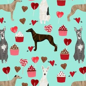 whippet valentines day cupcakes hearts dog breed fabric mint