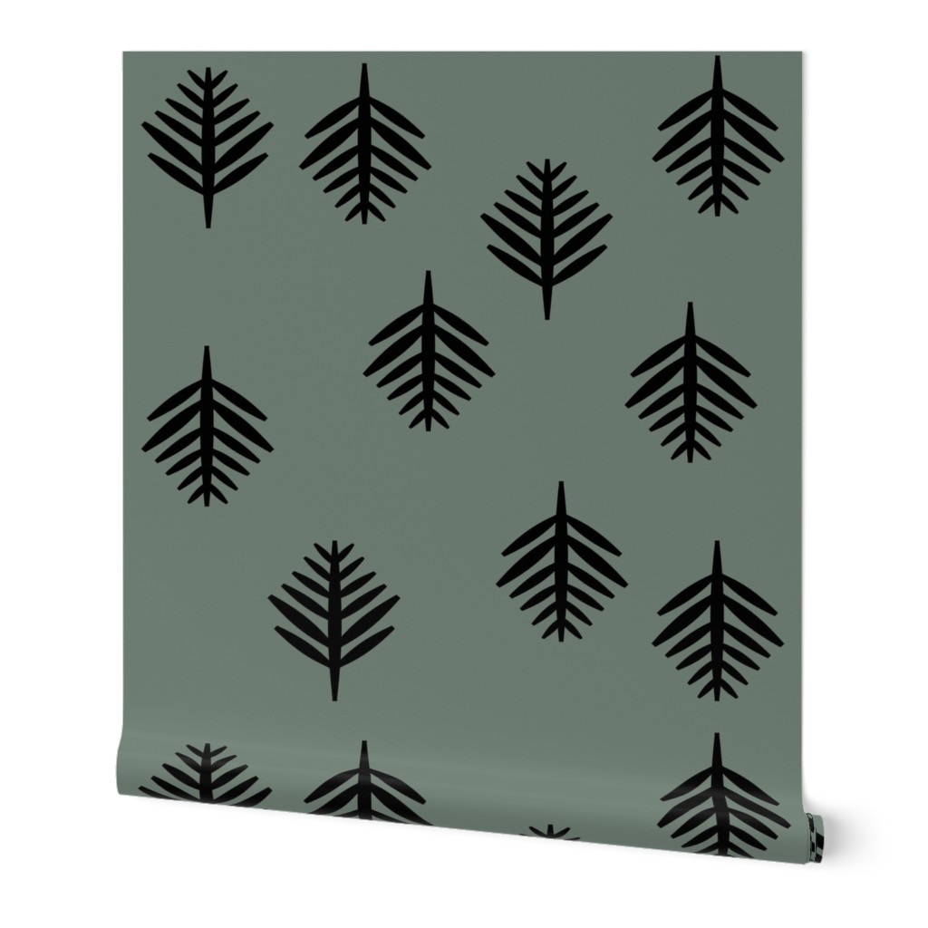 Small fern - black on smokey green (dark)