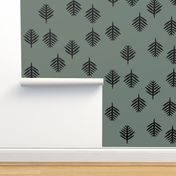 Small fern - black on smokey green (dark)