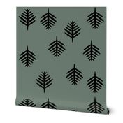 Small fern - black on smokey green (dark)